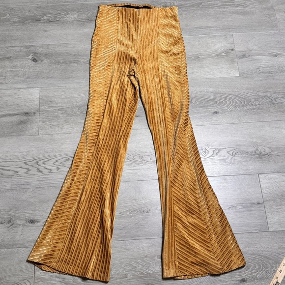 Free People Pants - Free People Penny Pull-On Velvet Flared Pants Mustard Gold Medium M